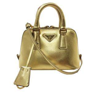 Pre Owned Prada Gold Saffiano Lux Leather Galleria Mini Bag