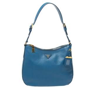 Pre Owned Prada Blue Saffiano Lux Leather Hobo
