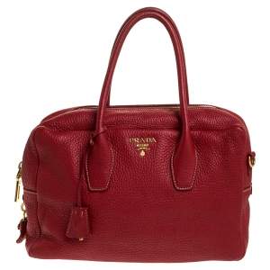 Pre Owned Prada Red Vitello Daino Leather Bowler Bag