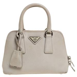 Pre Owned Prada Cream Saffiano Lux Leather Mini Promenade Crossbody Bag
