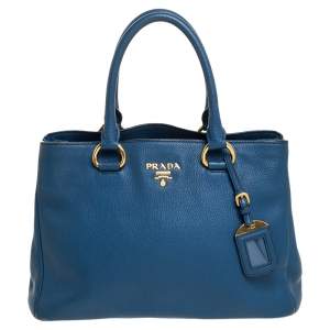 Pre Owned Prada Blue Daino Leather Tote