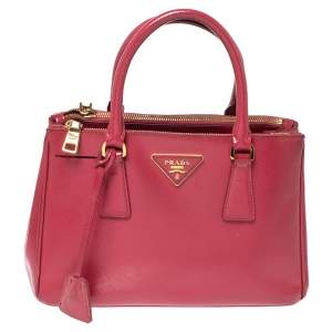Pre Owned Prada Fuchsia Saffiano Patent Leather Mini Double Zip Tote