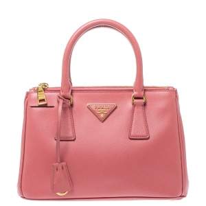 Pre Owned Prada Pink Saffiano Lux Leather Mini Double Zip Tote
