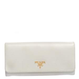 Pre Owned Prada Cream Saffiano Lux Leather Continental Flap Wallet