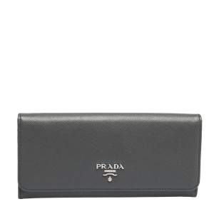 Pre Owned Prada Grey Saffiano Lux Leather Flap Continental Wallet