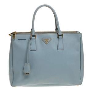 Pre Owned Prada Powder Blue Saffiano Lux Leather Large Double Zip Tote