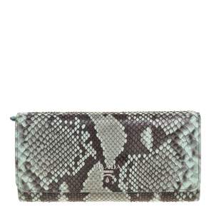 Pre Owned Prada Grey/Green Python Continental Wallet