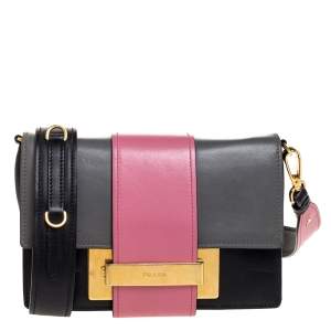 Pre Owned Prada Bicolor Leather Ribbon Flap Crossbody Bag