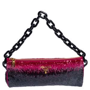 Pre Owned Prada Black/Pink Sequins Chain Clutch