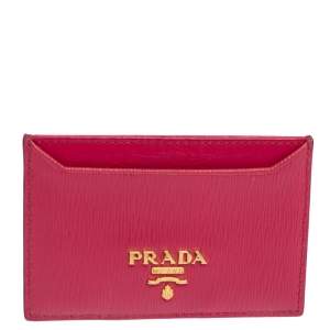 Pre Owned Prada Fuchsia Vitello Move Leather Card Holder
