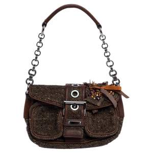 Pre Owned Prada Brown Fabric and Learher Shoulder Bag