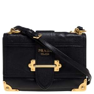 Pre Owned Prada Black Leather Cahier Flap Shoulder Bag