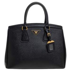 Pre Owned Prada Black Saffiano Lux Leather Parabole Tote