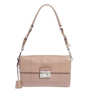 Pre Owned Prada Nude Beige Safiano Lux Leather Sound Shoulder Bag