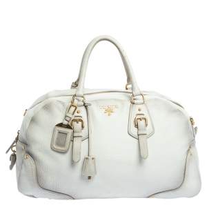 Pre Owned Prada Ombre White Cervo Antik Leather Bauletto Bag