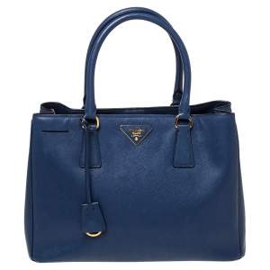 Pre Owned Prada Blue Saffiano Lux Leather Medium Galleria Tote