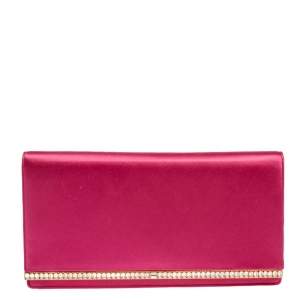 Pre Owned Prada Fuchsia Satin Crystal Embellished Clutch