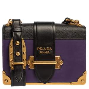 Pre Owned Prada Purple/Black Leather Cahier Flap Shoulder Bag