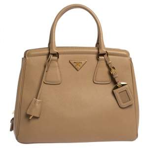 Pre Owned Prada Beige Saffiano Lux Leather Parabole Tote