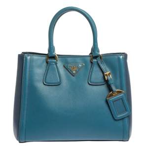 Pre Owned Prada Two Tone Blue Saffiano Leather Small Tote