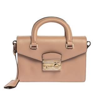 Pre Owned Prada Beige Saffiano Leather Mini Sound Convertible Bag