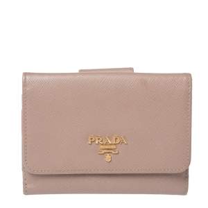 Pre Owned Prada Nude Beige Saffiano Leather French Flap Wallet