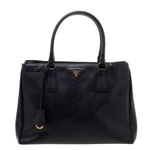 Pre Owned Prada Black Saffiano Lux Leather Small Galleria Tote
