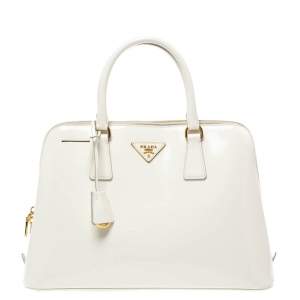 Pre Owned Prada White Patent Leather Large Promenade Satchel