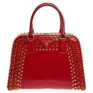 Pre Owned Prada Blush Pink/Red Patent Leather Pyramid Frame Bag