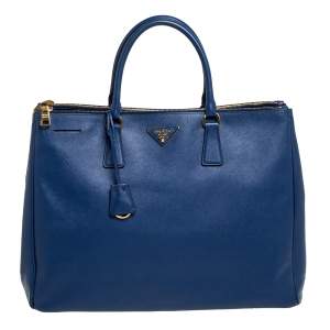 Prada Blue Saffiano Lux Leather Executive Double Zip Tote