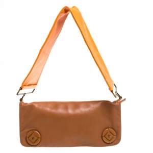 Prada Tan Leather Flap Wide Strap Shoulder Bag
