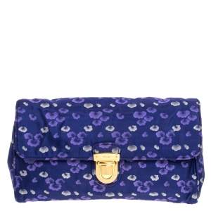 Pre Owned Prada Blue/Purple Printed Fabric Pushlock Flap Clutch