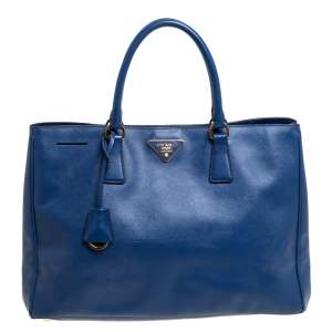 Pre Owned Prada Blue Saffiano Lux Leather Large Tote