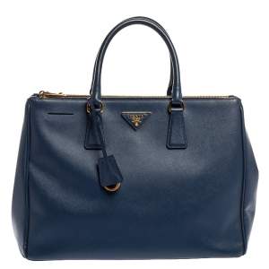 مملوكة مسبقًا Prada Blue Saffiano Lux Leather Large Double Zip Tote