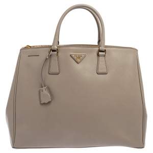 مملوكة مسبقًا Prada Light Grey Saffiano Lux Leather Executive Double Zip Tote