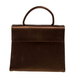 Pre Owned Prada Metallic Brown Satin Top Handle Bag