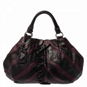 مملوكة مسبقًا Prada Black/Purple Leather Ruffle Mordore Hobo 