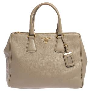 مملوكة مسبقًا Prada Beige Vitello Daino Leather Double Zip Tote