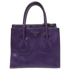 Pre Owned Prada Purple Leather Twin Pocket Double Handle Tote 