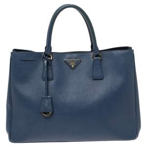 Pre Owned Prada Blue Saffiano Lux Leather Open Tote