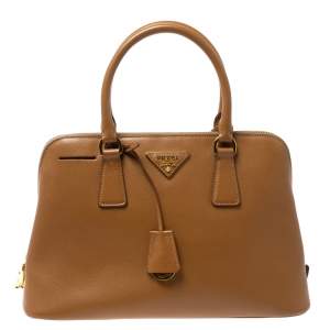 Pre Owned Prada Tan Saffiano Lux Leather Dome Satchel