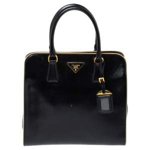 Pre Owned Prada Black Patent Leather Open Satchel