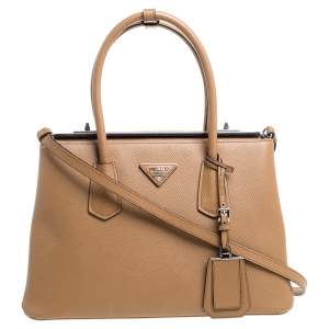 مملوكة مسبقًا Prada Caramel Brown Saffiano Lux Leather Twin Tote