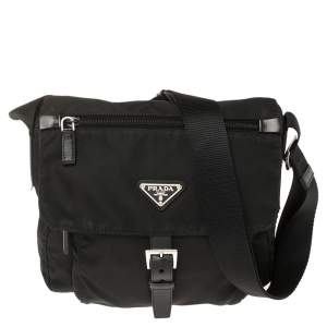 Prada Black Nylon Pocket Flap Messenger Bag