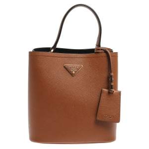 Pre Owned Prada Tan Saffiano Leather Medium Panier Top Handle Bag