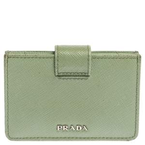 Prada Mint Green Saffiano Lux Leather Gusset Card Holder