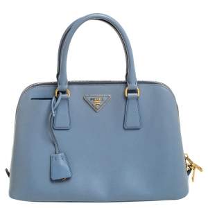 Pre Owned Prada Blue Saffiano Lux Leather Medium Promenade Tote
