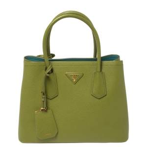 Pre Owned Prada Green Saffiano Cuir Leather Double Handle Tote