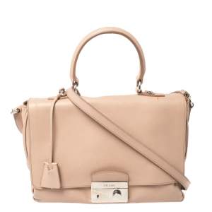 Pre Owned Prada Pink Saffiano Lux Leather Flap Top Handle Bag
