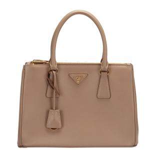 Pre Owned Prada Beige/Brown Leather Galleria Satchel Bag